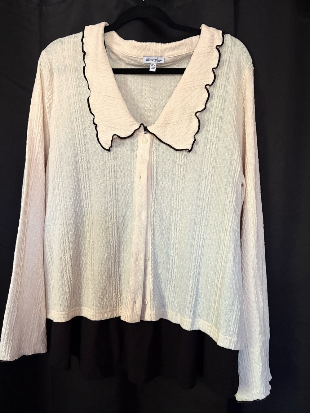 White Birch Cream Sweater Cardigan with Black Trim